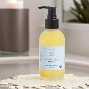 USDA Organic Calming Baby Oil with Lavender & Chamomile, For Sensitive Skin, Organic Massage Oil, All Natural Non-Greasy Oil, Newborn Gift