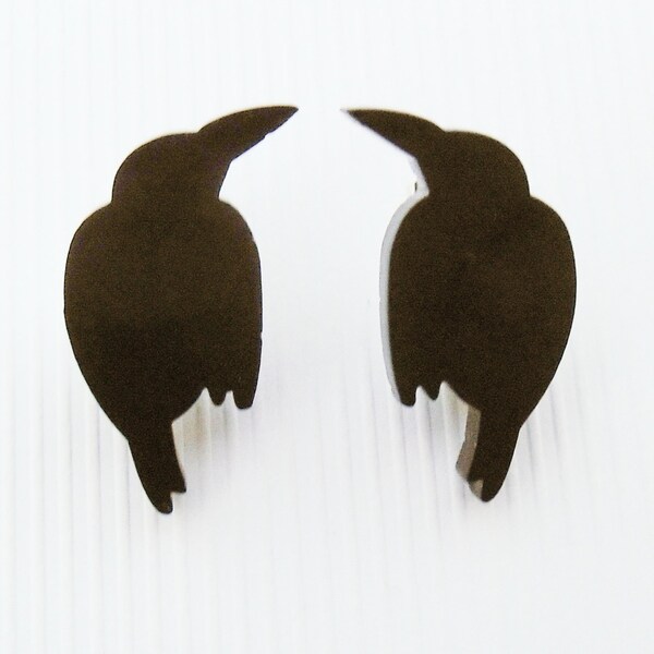 Goth Raven Earrings: Black Acrylic Ravens with Post and Butterfly Backs Kitsch Earrings Kawaii Earrings Laser Cut Acrylic Earrings MA