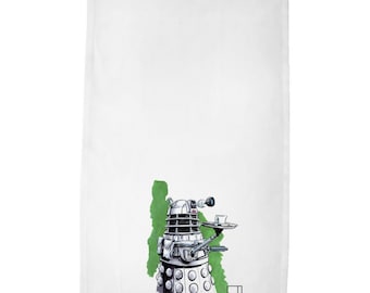 Dalek-Table Teas | Linocut Printed Tea Towel | 100% Cotton Twill