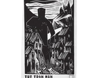 The Iron Man By Ted Hughes | Linocut Print Tea Towel | 100% Cotton Twill