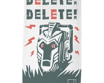 Delete! Delete! Retro Cyberman | Linocut Print Tea Towel | 100% Cotton Twill