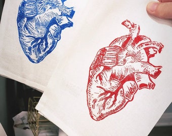 Heart | Linocut Print Tea Towel | 100% Linen