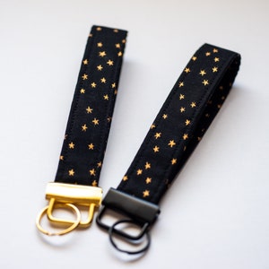 BLACK & GOLD STARS key fob wristlet