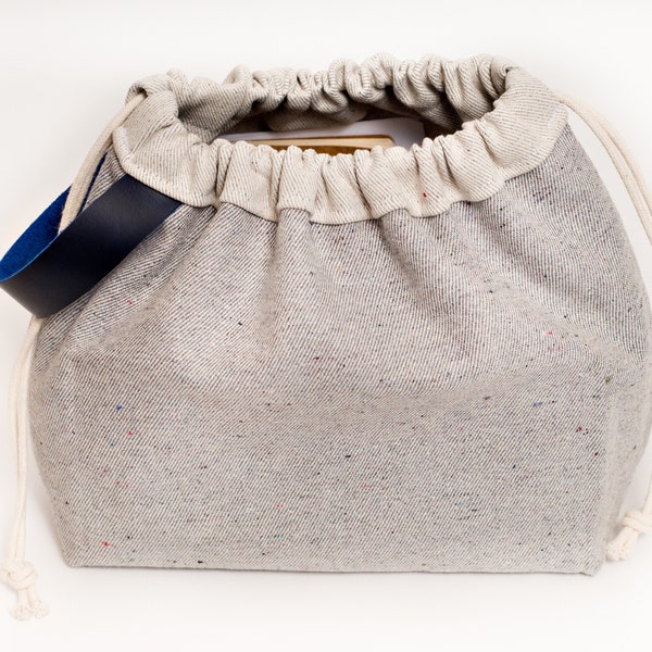 Upcycled concrete Denim FIELD BAG craft project bag with multicolour confetti flecks
