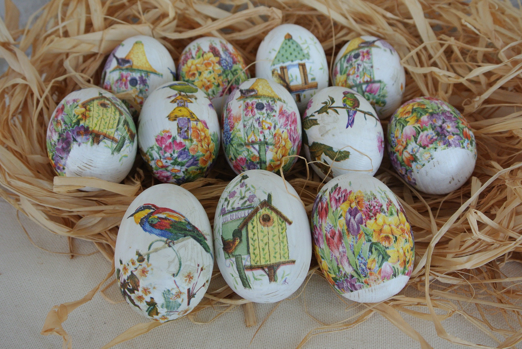 Set of decorative wood eggs. Shabby eggs. Wood eggs. Wooden Etsy