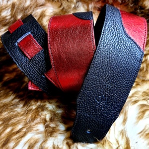 Metallic and Black Leather Guitar Strap Acoustin Electric Bass Made to Order By C Paul Designs