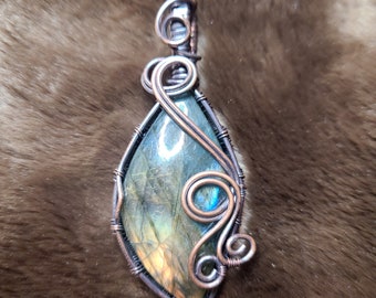 Labradorite and Copper Wire Wrapped Pendant Necklace by C Paul Designs