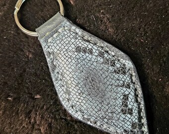 Black and White Snakeskin Leather Key Fob Ring Chain by C Paul Designs Made to Order You choose colors