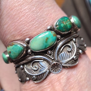 Frank Harvey Era Navajo Turquoise Sterling Silver Cuff Bracelet Vintage