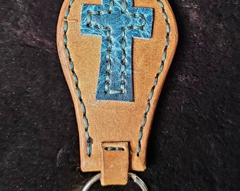 Cross Leather Key Fob Ring Chain by C Paul Designs Made to Order You choose colors