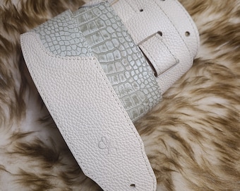 Olive and Cream Alligator Leather Guitar Strap Acoustin Electric Bass Made to Order By C Paul Designs