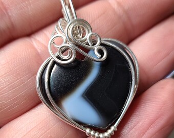 Banded Agate Heart 925 Sterling Silver Pendant by C Paul Designs