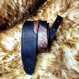 Brown/Black Leather Guitar Strap Acoustin Electric Bass Made to Order By C Paul Designs