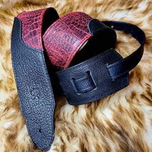 Red and Black Alligator Leather Guitar Strap Acoustin Electric Bass Made to Order
