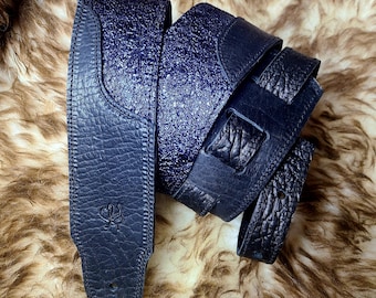 Custome Midnight Blue Leather Guitar Strap Made To Order by C Paul Designs