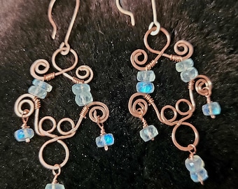 Rainbow Moonstone Copper Chandelier Earrings by C Paul Designs