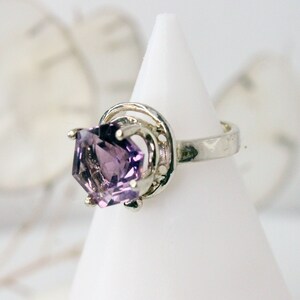 Sparkling Amethyst Crystal Silver Ring - Handmade Silver Ring - Purple Crystal Ring - Unique Silver Jewelry
