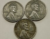 Complete Set 1943 World War 2 Steel Wheat Pennies All 3 Mints (P,D,S) WWII WW2 Old Coins
