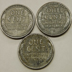 Complete Set 1943 World War 2 Steel Wheat Pennies / All 3 Mints P,D,S / WWII / WW2 / Old Coins / Rare Coins image 2