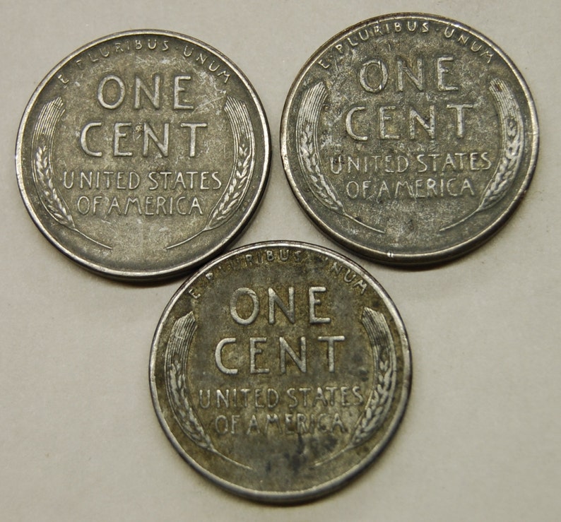 Complete Set 1943 World War 2 Steel Wheat Pennies / All 3 Mints P,D,S / WWII / WW2 / Old Coins / Rare Coins image 2