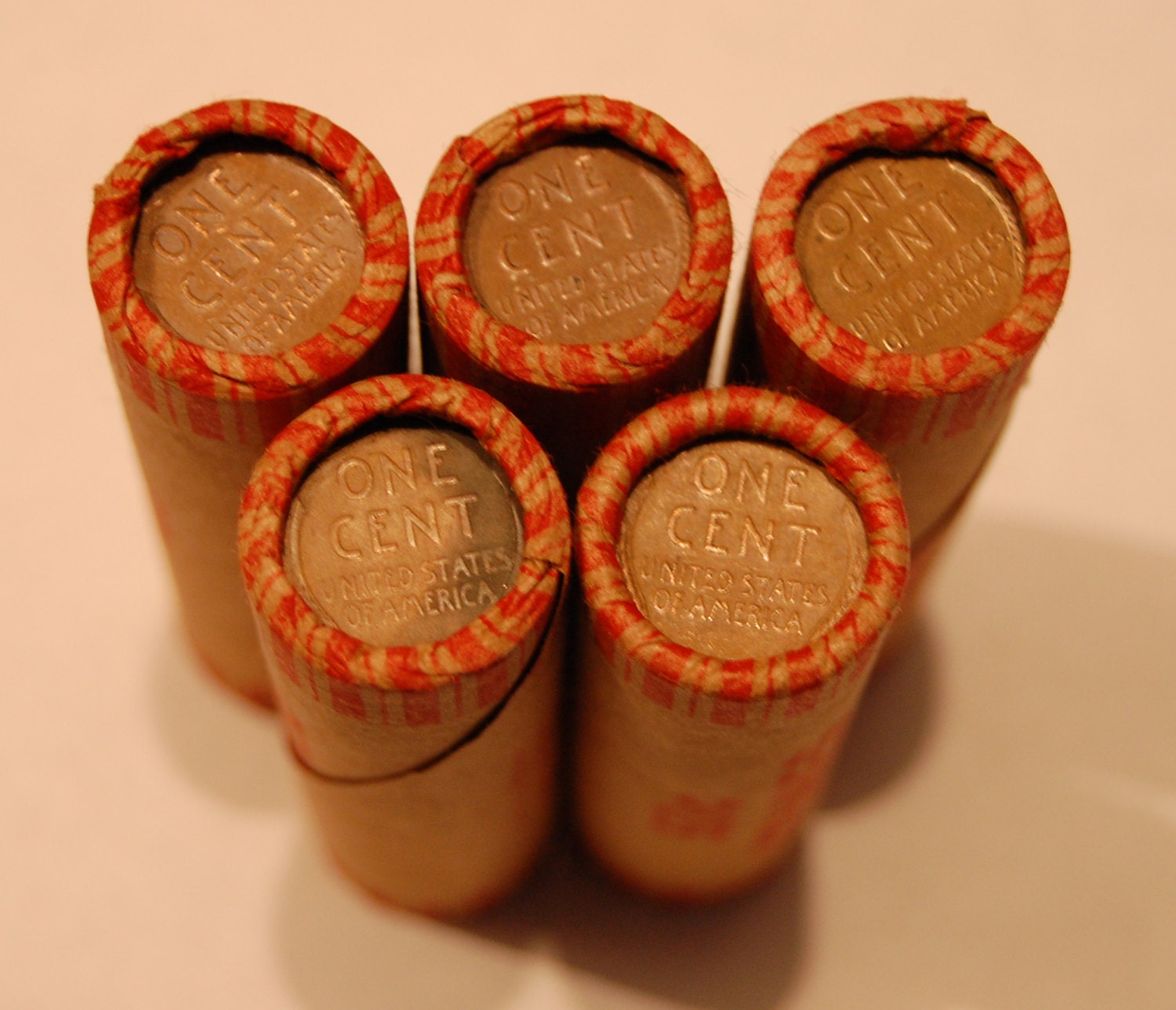 5 Wheat Penny Rolls / Total of 250 Wheat Pennies / 1940s