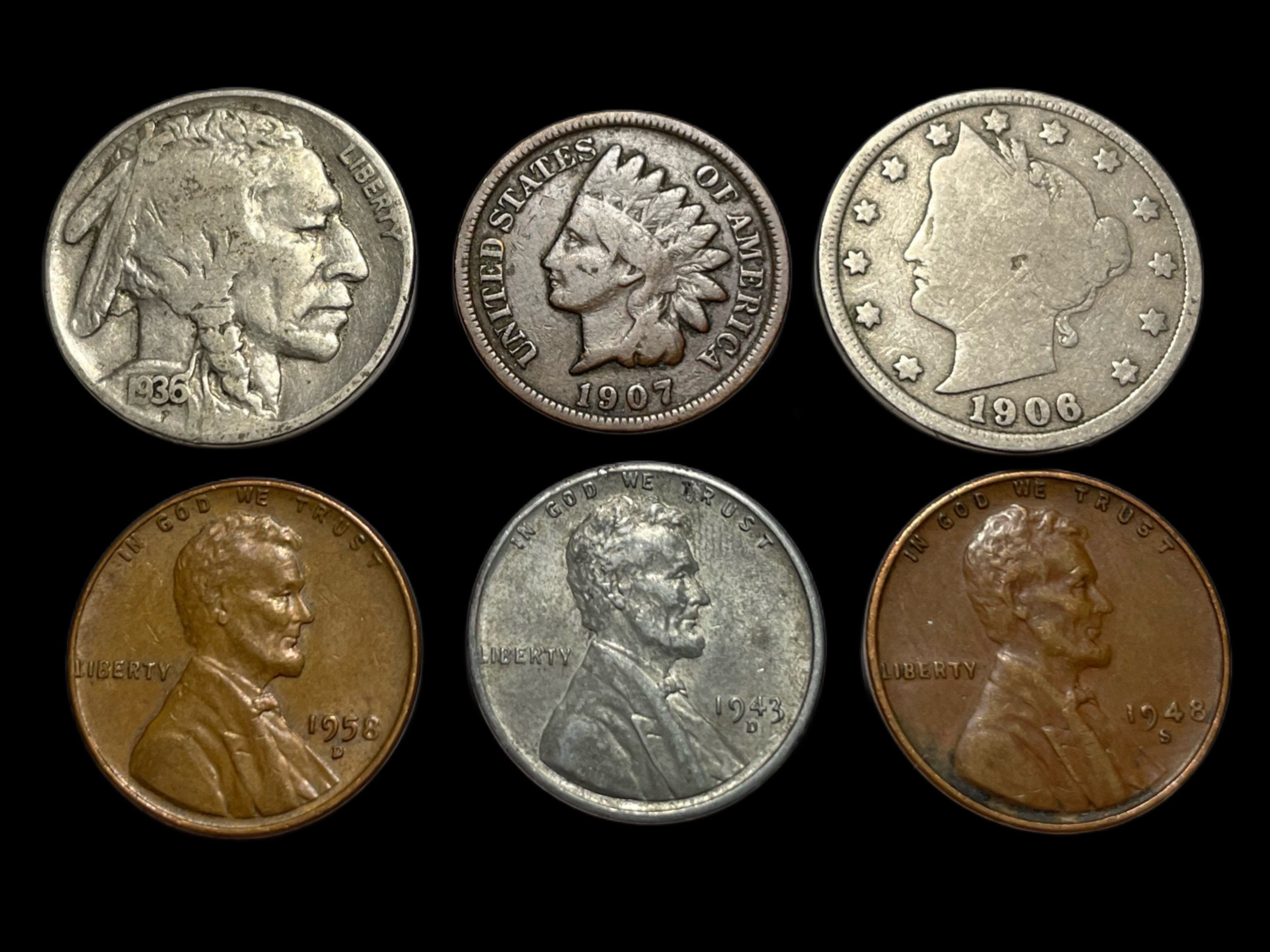 4 Old U.S. Pennies Lot – Indian Head, 1943 Steel Cent, Lincoln Wheat Cents – Mixed Years