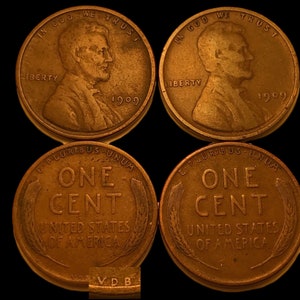 1909 VDB Penny & 1909 Penny / Two Rare Coins / Two Rare Pennies / 1909 V.D.B. and 1909 P Lincoln Cents / Wheat Pennies image 2