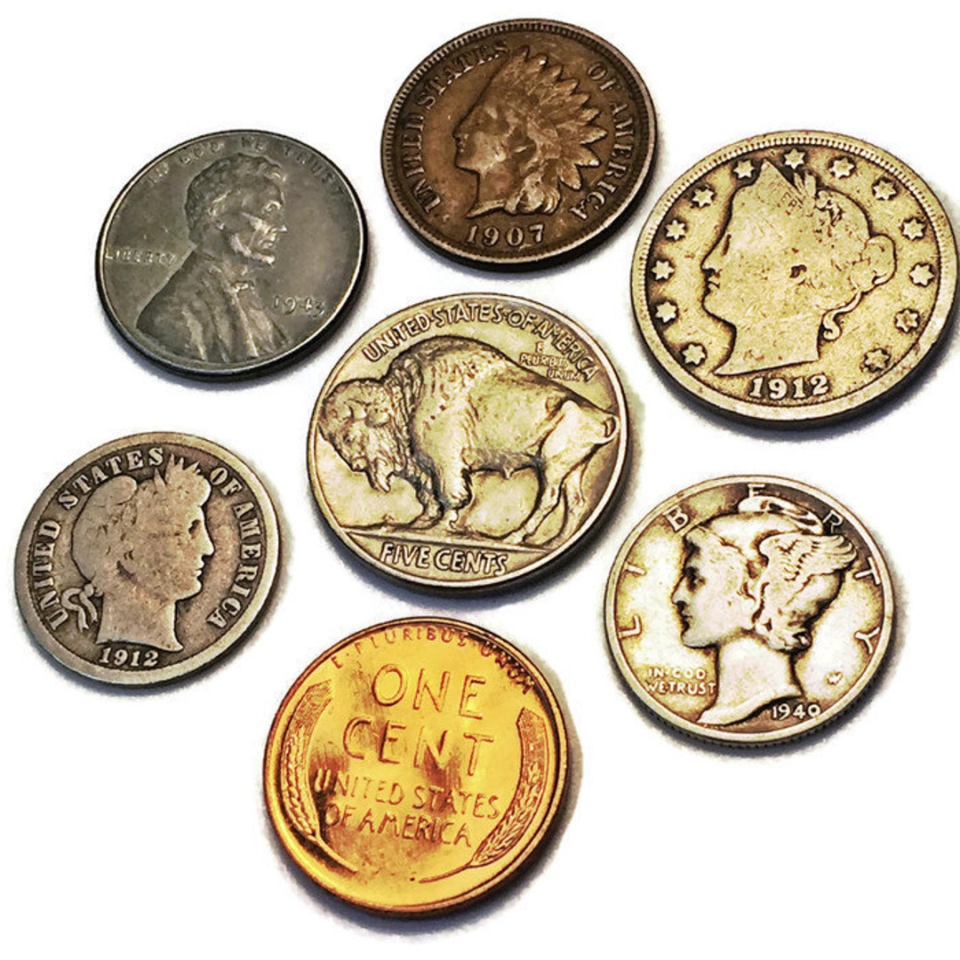 Old US Coin Collection 7 Rare Coins Includes Silver Coins Buffalo 