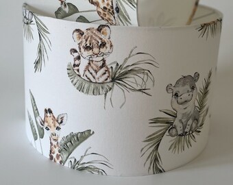 Cute Safari Babies Jungle Fabric, Nursery, Babies, Kids  Ceiling Light Shade or Table Lampshade in 2 sizes