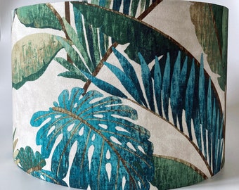 Teal Palm Leaf Fabric Ceiling Light Shade or Table Lampshade in 2 Sizes