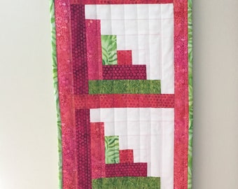 Pink and green log cabin table runner