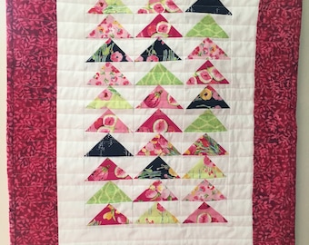 Pink and multi colored triangles wall hanging, Triangles table topper