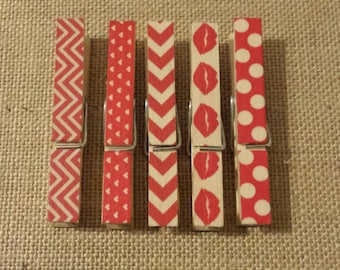 Red Valentine's clothespins- set of 5