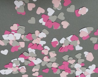 200 hand punched hearts confetti- pink, white, hot pink, gray