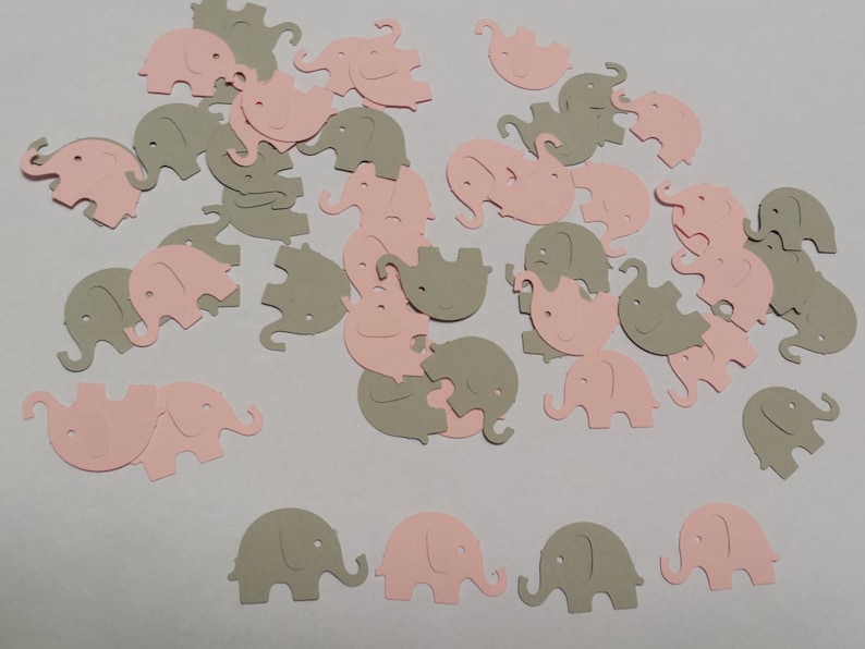 100 pink and gray elephants Hand punched elephant confetti