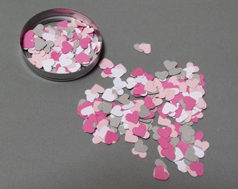 400 hand punched hearts confetti- pink, white, hot pink, gray