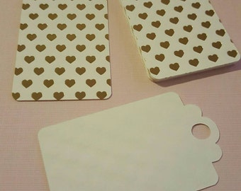 24 white/gold heart tags-  2.75'x1.5'