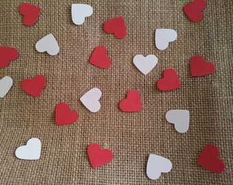 100 hand punched hearts confetti- 1 inch red and white