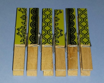 Fall green clothespins- Set of 6