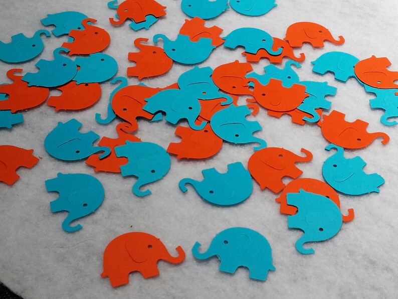 100 orange and blue elephants Hand punched elephant confetti