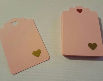 24 pink gold heart tags 2.5'x1.6'