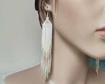 Handmade bohemian beaded fringe earrings / Summer festival hippie tassel earrings