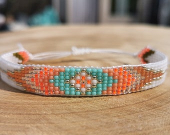 Pulsera de cuentas tejida a mano con cordón / telar con cuentas gitana boho bohemia hermosa pulsera festival apila neón luminoso