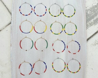 Flag earrings, Flag Hoops, Beaded flag earrings, Dominican Republic, Jamaica, Venezuela, Brazil, Mexico, USA, Puerto Rico, Bolivia flag hoop