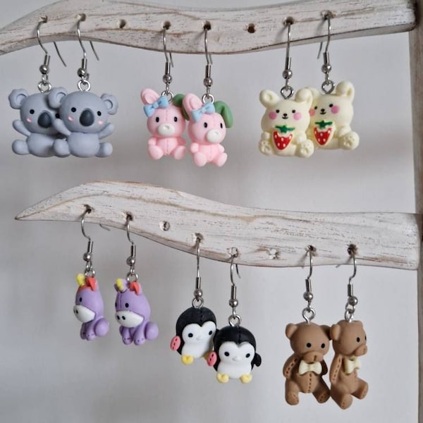 Tier Ohrringe, Kawaii Ohrringe, Koala SchweinChen Hase Nilpferd Pinguin Teddy Panda Katze Bär Fuchs Ohrringe, Geschenk für Mädchen, Tier geschenk, Tiere