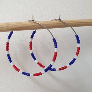 Dominican Republic earrings, Beaded Dominican Republic flag hoop earrings, Stainless steel hoop earrings Dominican Republic