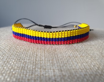 Pulsera de cuentas tejida a mano "Bandera de Colombia" / Pulsera de cuentas en telar "Bandera de Colombia" / Pulsera de cuentas con cordón encerado