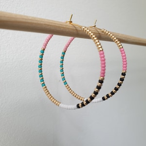 Beaded earrings, Hoop earrings, Gold toned stainless steel hoop earrings, bohemian beaded  / Summer earrings / Hoop earrings with seed beads