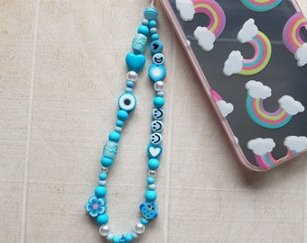 Blue Phone Strap, Blue Phone Charm, Y2k style, Phone String, Phone Strap, Beaded Phone Charm, Phone Strap Beads