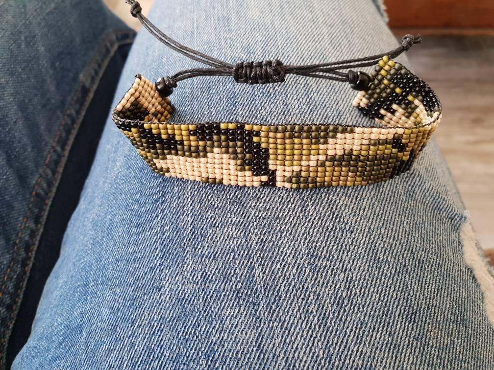 Loom beaded bracelet camouflage army / Etsy